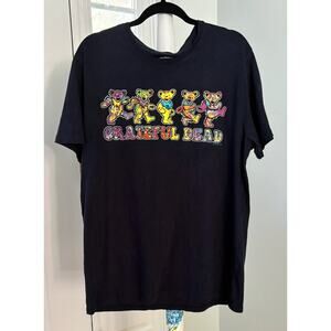 Grateful Dead Band T-Shirt Navy Blue Dancing Bear Graphic Unisex Music Tee L